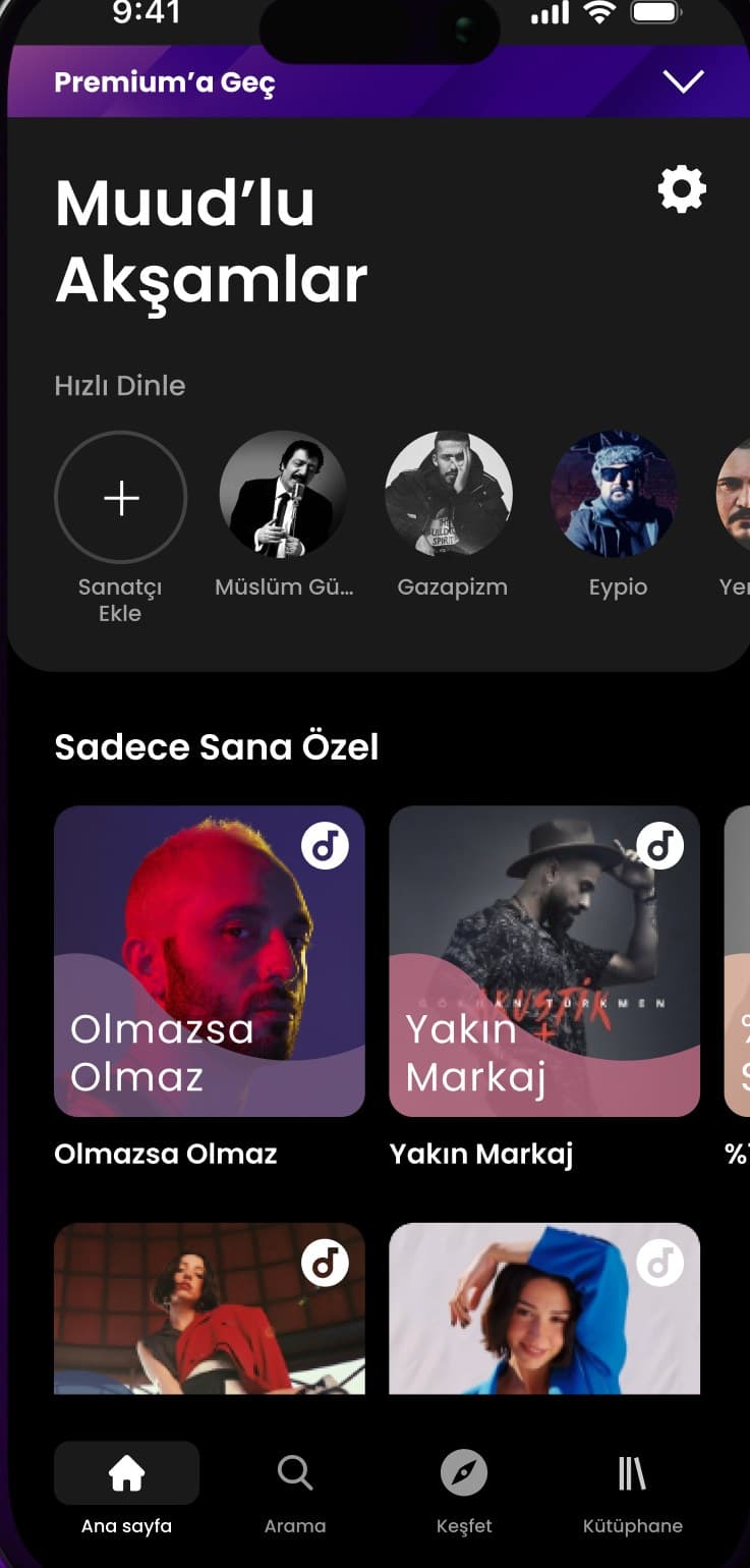 The Muud app home screen with personal playlists