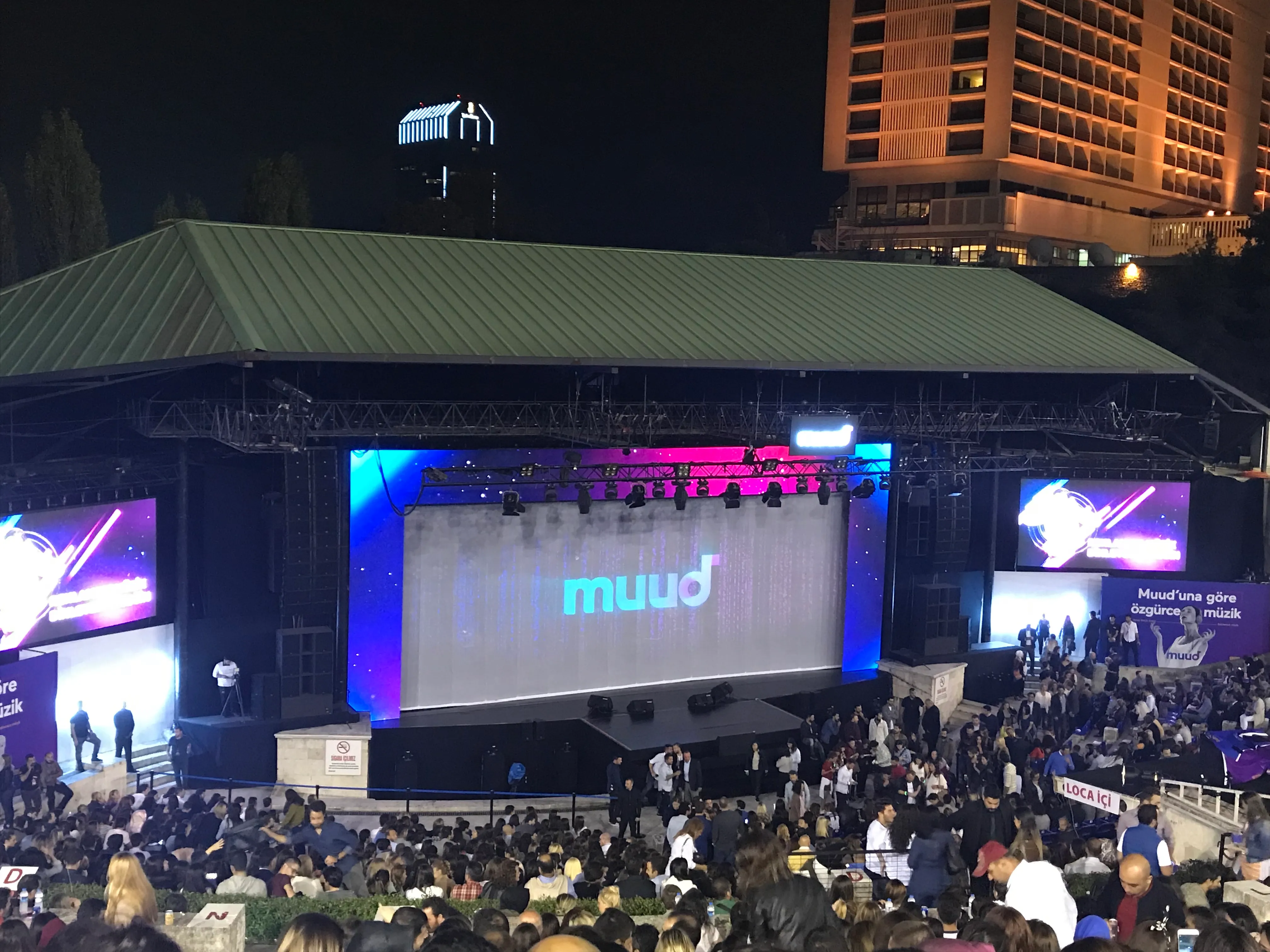 The Muud launch concert, open air, at night